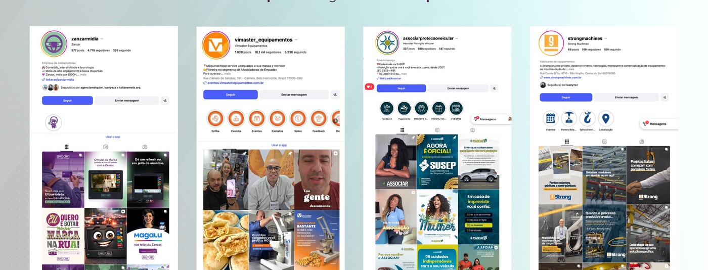 Perfis de Instagram: Zanzar, Vimaster, Associar, Strong Machines